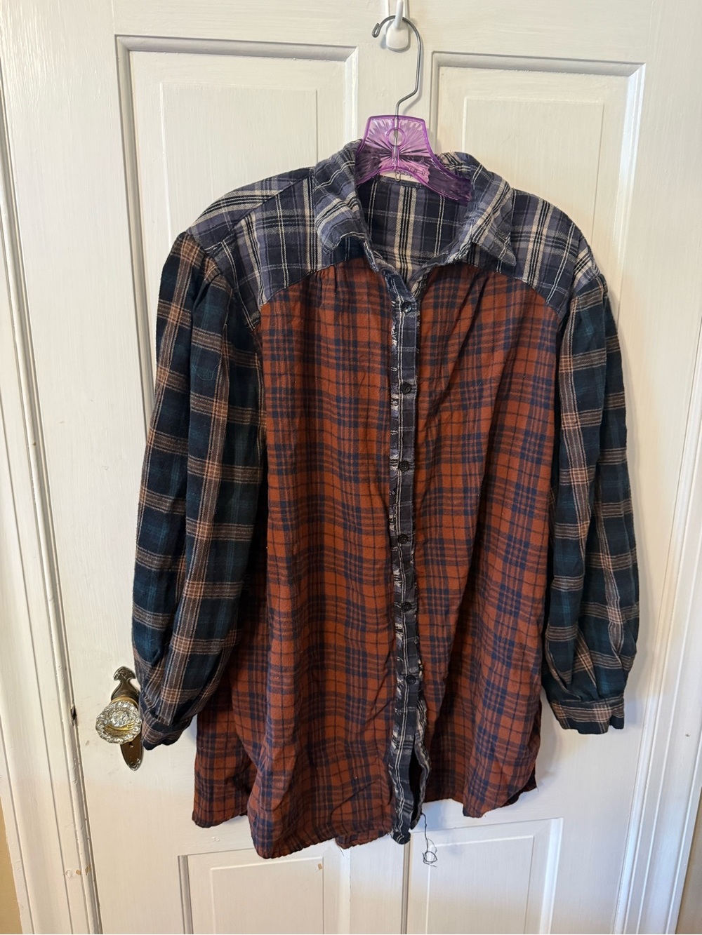 Natural Life brand purple plaid flannel shirt in a women's size large.
